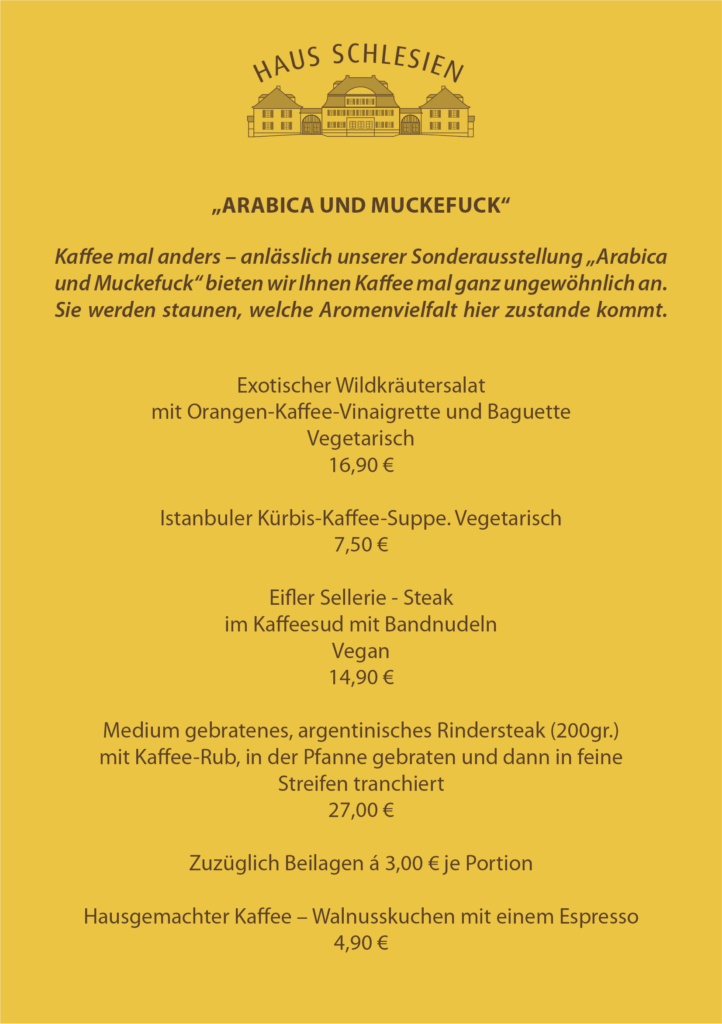 Speisekarte Arabica und Muckefuck