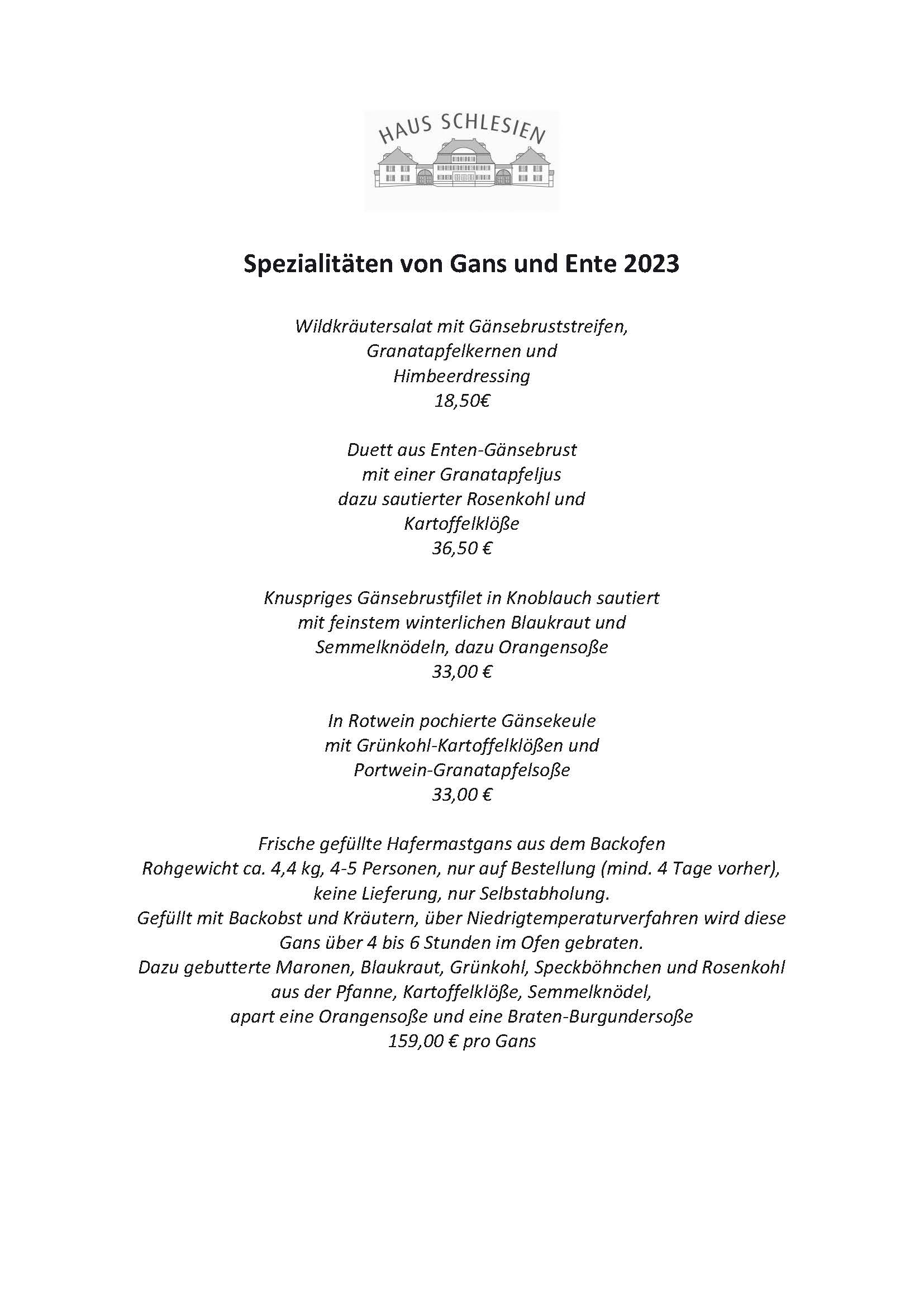 Spezialitäten von Gans und Ente 2023